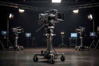 Broadcasting studio pedestal television camera